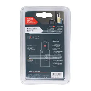 Timco - Brass Combi Padlock (Size 28mm - 1 Each)