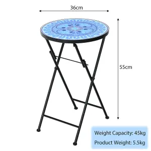 Costway Garden Mosaic Side Table Foldable Round End Table Outdoor Indoor Plant Stand w/ Ceramic Tile Top