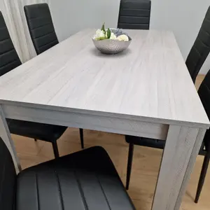 Dining Table and 6 Chairs Grey 6  Black Leather Chairs Wood Dining Set Furniture