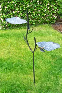 Outdoor Garden Free Standing Weatherproof Leaf Branch Design Bird Bath & Feeder