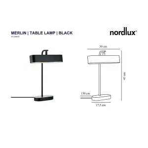 Nordlux Merlin Indoor Living Dining Bedroom Table Lamp In Black (Diam) 30cm