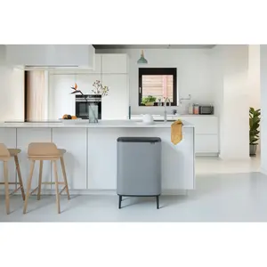 Brabantia Bo Hi 30 Litre + 30 Litre Touch Bin with Two Inner Buckets Mineral Concrete Grey