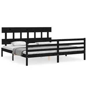 Berkfield Bed Frame with Headboard Black 200x200 cm Solid Wood