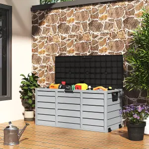 3.6 x 1.7 ft Black Top Waterproof Large Plastic Garden Storage Box with Wheels 290L