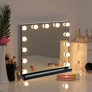 Black Hollywood Makeup Vanity Mirror with 13 LED Bulbs Dimmable 50cm (W) x 10cm (D) x 42cm (H)