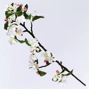 Bloom Artificial Single Crab Apple Blossom Branch Stem - Faux Fake Silk Flower Indoor Home Decoration Floral Arrangements - L55cm