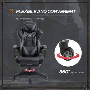 Vinsetto Gaming Chair Ergonomic Reclining Manual Footrest Wheels Stylish Grey