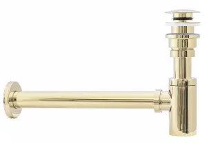 Rea Shiny Golden Colour Brass Waste Bottle Basin Trap + Click-Clack Sink Drain