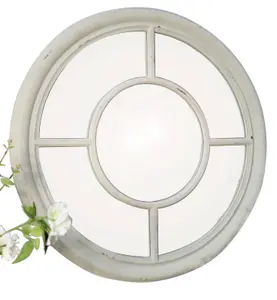 Covingtion Farmhouse Round Mirror/Window Mirror-Distressed White