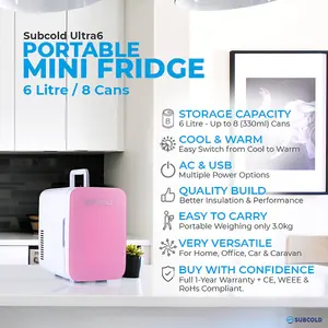 Subcold Ultra 6L Mini Fridge - Pink