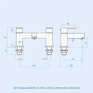 Nes Home Raldo Basin & Bath Filler Mixer Tap with Waste Chrome