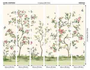 Origin Murals Oriental Flower Tree Cream Pink Matt Smooth Paste the Wall Mural 300cm wide x 240cm high