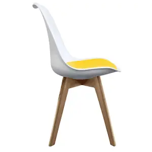 Soho White & Yellow Plastic Dining Chair with Squared Light Wood Legs