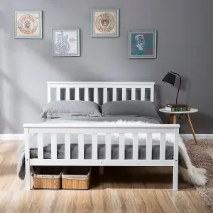 Classic Modern Solid Wood Double Bed Frame 4FT6 Wooden Bed in White