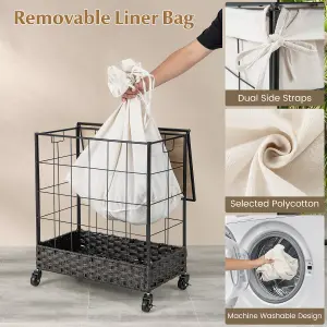 Costway 2 Section Laundry Hamper 110L Large Capacity Handwoven Rattan Laundry Basket