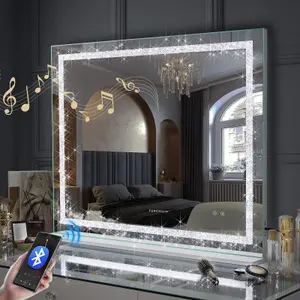 FENCHILIN Crystal Hollywood Vanity Mirror with Lights Bluetooth Hollywood Led Strip Music Mirror