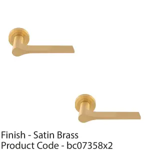 2 PACK - Contemporary Flat Door Handle Set - Satin Brass Sleek Lever on Round Rose