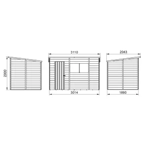 Forest Garden 10x6 ft Pent Wooden Shed with floor & 2 windows