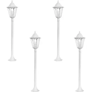 4 PACK IP44 Outdoor Bollard Light White Aluminium Lantern 60W E27 Tall Lamp Post