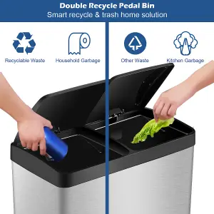 Costway 60L Double Recycle Pedal Bin Stainless Steel Dual Step Trash Can Garbage Bin