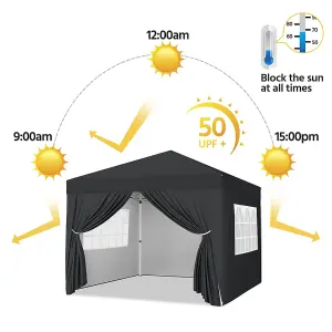 Yaheetech 3mx3m Black Fabric Pop Up Canopy Tent w/ Sidewalls