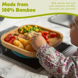 Bamboo Square Baby Weaning Plate & Fork Set - Green