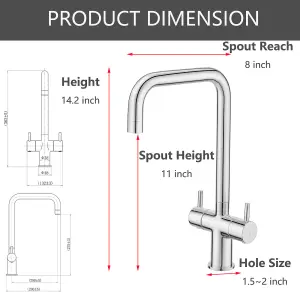 BATHWEST Kitchen Mixer Taps Brass Chromed Dual Lever U-Neck 360 Swivel Kitchen Sink Tap Basin Faucet