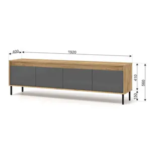 Spacious Oak Golden & Basalt TV Cabinet with Push-To-Open Doors W192cm H56cm D40cm for Modern Entertainment Areas