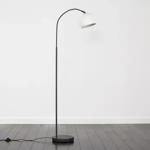 ValueLights Designer Style Dark Grey Curved Stem Floor Lamp With White Dome Shade - Includes 6w LED GLS Bulb 3000K Warm White