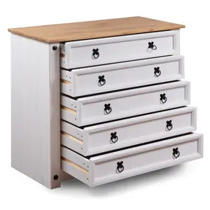 Corona White 5 Drawer Chest of Drawers Mexican Solid Pine Wood