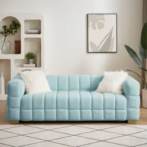 3 Seater Sofa, Teddy Fleece Fabric 210 CM Loveseat Couch with 2 Pillow for Living Room Bedroom - Baby Blue