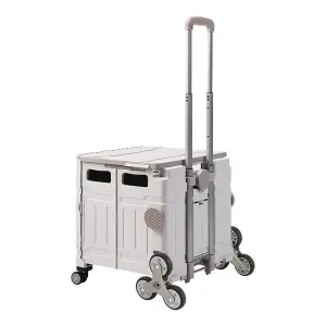 Outdoor White Collapsible Rolling Protable Crate with Adjustable Handle 43.5cm W