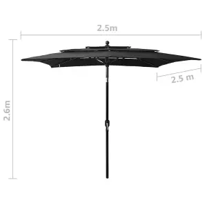 Berkfield 3-Tier Parasol with Aluminium Pole Black 2.5x2.5 m