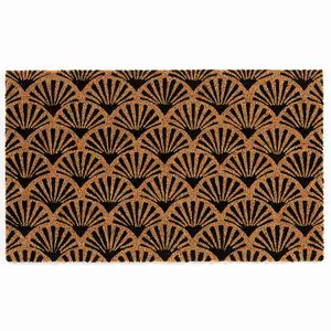 Astley Printed Latex Backed Coir 45x75cm Printed Black Scallop Deco Doormat