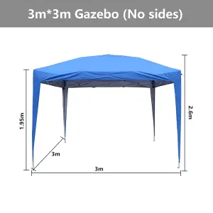 SunDaze 3x3M Blue Pop Up Gazebo Tent Outdoor Garden Shelter Folding Marquee Canopy with Frame (No Side Panels)