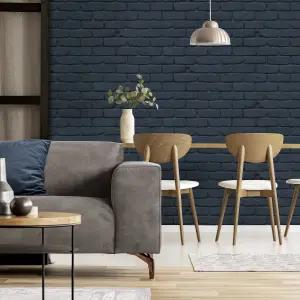 Fine Decor FD43602 Painted Brick Wallpaper, Navy