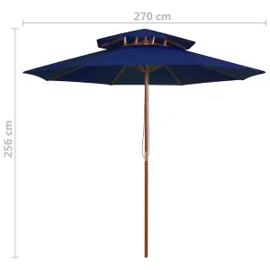 Berkfield Double Decker Parasol with Wooden Pole Blue 270 cm