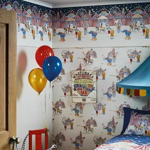 Arthouse Circus Fun Cream Red Blue Glitter Shimmer Kids Wallpaper Border Frieze