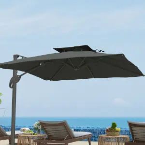 Outsunny 3(m)Garden Parasol Patio Umbrella w/ Hydraulic Mechanism Dual Top Grey