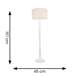 ValueLights Victoria Traditional White Wood Candlestick Floor Lamp with Natural Drum Shade