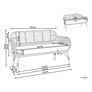 Garden Bench with Cushion PRATELLO PE Rattan Natural