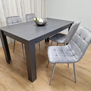 Dining Table and 4 Chairs  Black Dark Grey 4 Velvet Grey Chairs Wood Dining Set Furniture