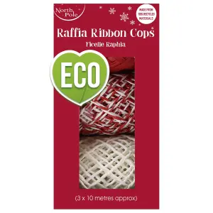 Eurowrap Raffia Christmas Ribbon (Pack of 3) Red/White (One Size)