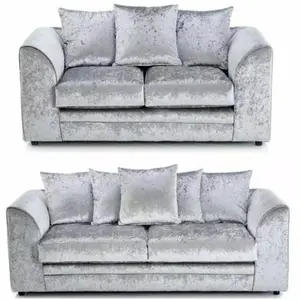 Crushed Velvet 3+2 Silver Suite Set