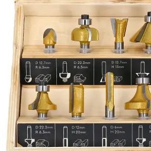 TOUGH MASTER Router Bit Set TCT Tungsten Carbide Tipped  Shank with case - 12 piece set (TM-RB12W)