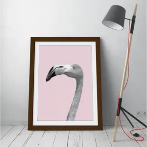 Flamingo Black And White Yellow - Single Picture Frame Painting on Canvas Brown / 47cm H x 35cm W x 2cm D