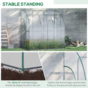 Outsunny 214 x 118 x 212cm Walk-In Lean to Wall Tunnel PVC Greenhouse with Doors