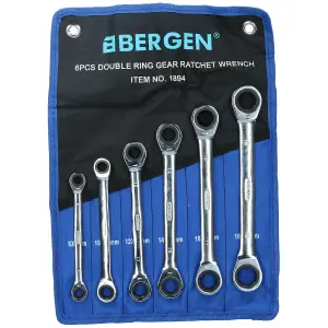 Metric ratchet spanner set double ring 6pc set 8mm - 19mm 72 teeth