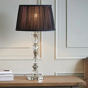 Luminosa Polina 1 Light Medium Table Lamp Polished Nickel Plate with Black Shade, E27