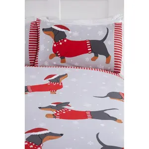 Adilet Sausage Dog in the Snow Duvet Cover Set Kingsize Duvet Cover + 2 Standard Pillowcases